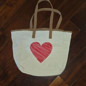 Maurices Cream and Red Heart Tote Bag